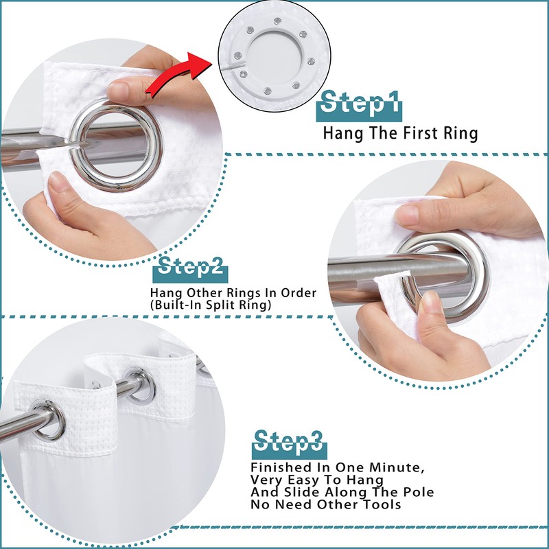 No Hook Extra Long Shower Curtain Set Hotel Grade with