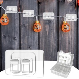 ChoiHeiy 100Pcs Hooks for Outdoor String Lights with Waterproof Adhesive Strip, Heavy Duty Christmas Light Clips for Outside String Lights, Patio Outdoor Light Hooks for String Lights, Clear
