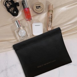 OULIGET Small Purse Makeup Bag for Women with inner bag,Elastic Open Close Storage Bag Mini Travel Storage Bag,Waterproof Organizer Pouch for Lipstick Cosmetics Headphones Jewelry (Black)