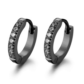 JewelryWe Creole Earrings, Jewellery, Stainless Steel Cubic Zirconia, Hinged Hoop Huggie Earrings for Men and Women, 13 mm, Black Gold, Rose Gold, Silver (customisable), Stainless Steel, black