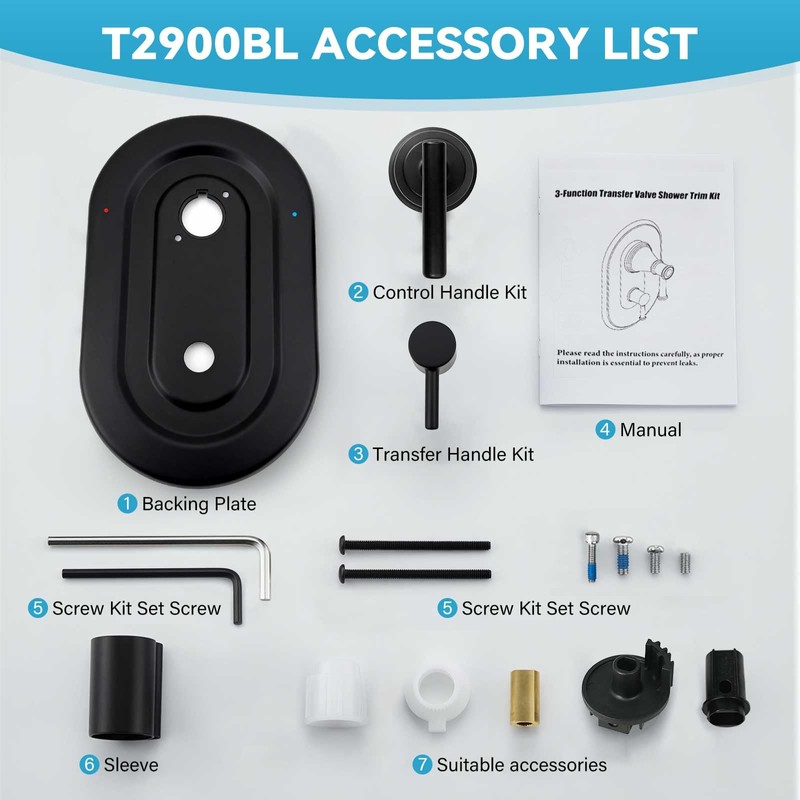 T2900BL Matte Black Shower Handle 3-Function Transfer Valve Shower Trim