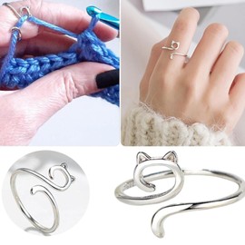 Crochet Yarn Ring Cat | Adjustable Cat Ears Open Ring | Cute Design Crochet Tension Regulator Tool for Christmas, New Year, Mother's Day, and Birthday
