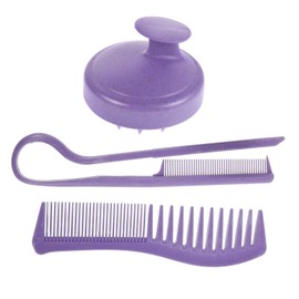BIUDECO Wheat Straw Hair Care Set with Detangling Comb and Shampoo Brush for Gentle Scalp Massage and Hair Washing for Home and Salon Use Purple