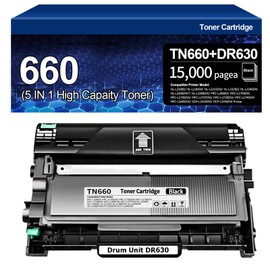 15,000 pages per tn660 Compatible Toner Cartridge & Drum Unit Replacement for Brother TN660 TN-660 TN630 DR630 Work with HL-L2300D HL-L2360DW DCP-L2520DW MFC-L2700DW MFC-L2740DW Printer (Black, 1 Set)