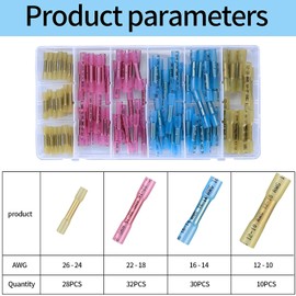 100 Pcs Heat Shrink Butt Connectors Kits, 10-26 AWG Butt Splice Electrical Wire Connectors Kit, Insulated Waterproof Marine Automotive Crimp Terminals Butt Splice Terminals Connectors