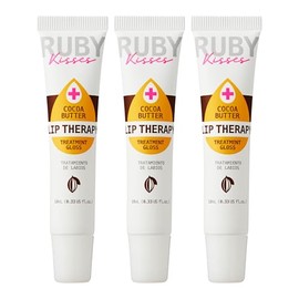 Ruby Kisses Crema de cacao hidratante para el tratamiento de aceite labial (paquete de 3), hidrata y cura con vitamina E y jojoba, fórmula ligera tran
