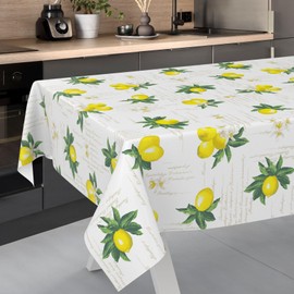 ANRO Oilcloth Tablecloth Washable Wax Tablecloth Garden Tablecloth Round Oval Square 100 x 140 cm Cut Edge Lemon