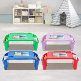 4Pcs Kids Lap Desk Tray, Plastic Breakfast Laptop Trays with Side Pockets, Portable Activity Table, Portable Lap Bed Table for Classroom (4, 19.69" L x 9.84" W x 7.1" H)