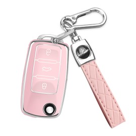 MILD EAST for VW Car Key Fob Cover with Keychain, Soft TPU Car Key Case Shell for Volkswagen Beetle Gti Jetta Passat Tiguan (pink)