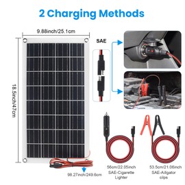 20W Solar Battery Charger & Maintainer - Waterproof 12V Solar Panel w/Smart 3-Stage Protection, Cigarette Lighter + Crocodile Clips for Car RV Boat Marine