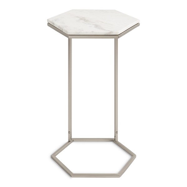 Kate and Laurel Trillion Modern Chic Marble Accent End Table with Hexagon Top, 16x28, Silver