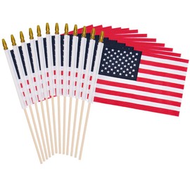 12 Pack Small American Flags on Stick Small US Flags/Mini American Flags for Outside 8x12 Inch American Hand Held Stick Flags with Kid-Safe Spear Top, Patriotic Veterans Day Decorations, 4th of July Decorations