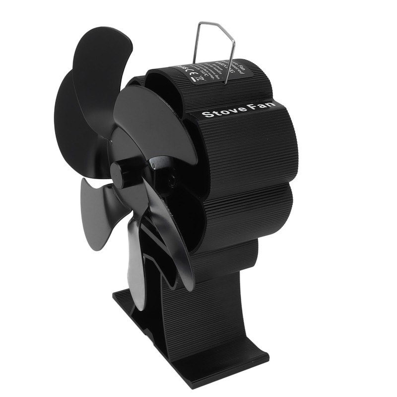 Black 6 Blade Heat Powered Stove Fan Thermodynamically Driven Fireplace