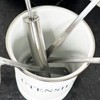 Darthome White Utensil Holder Tin Metal Grey Letters Kitchen Storage