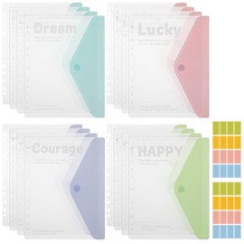 Candcamp 16Pcs A4 Punched Pockets with 2 Label Stickers, A4 Plastic Wallets, Document Sleeves, Plastic Envelope File Folders, for School Office