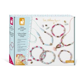 Janod - Craft Kit for 6 Paper Beads Jewellery - 2 Necklaces & 4 Bracelets - Les Ateliers Bijoux - Creative Set for Children - Skill & Concentration - From 7 Years - J07934