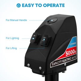 Kohree RV Electric Trailer Jack 5000lbs, Upgraded Electric Power Tongue Jack with Waterproof Cover & LED Work Light for Travel Trailers, Camper, Easy Install, 22" Lift, 12V DC, Trailer Accessories