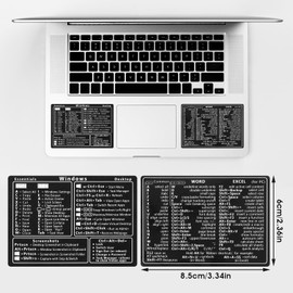 Yuanchu 2Pcs Laptop Shortcuts Stickers, Word/Excel Quick Reference Guide Keyboard Shortcut Stickers PVC Notebook Keyboard Shortcuts Stickers for PC Laptop Desktop(Black)