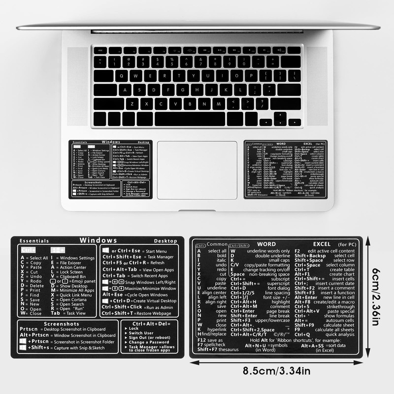 Yuanchu 2Pcs Laptop Shortcuts Stickers, Word/Excel Quick Reference Guide Keyboard