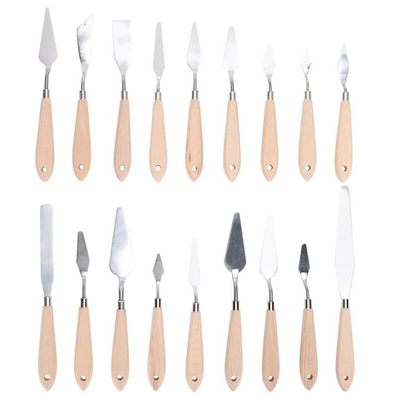 18Pcs Artist Palette Knife Oil Painting Gouache Scraper Wooden Handle