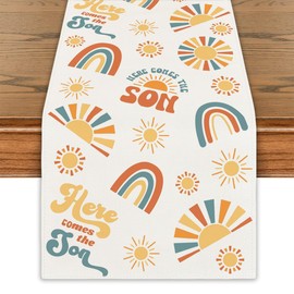 Here Comes The Son Baby Shower Decorations Sun Rectangular Plastic Boho Sun Party Table Cover Sunshine Rainbow Decor Hippie Table Runner Spring Summer Decorations for Home Party