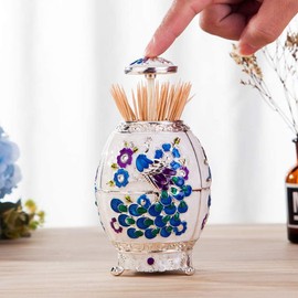 JOIZPAPA Peacock Toothpick Holder Pop Up Retractable Toothpick Dispenser Box with Bottle Opener at The Bottom, Cotton Swab Storage Case Toothpick Box Container Toothpick Bucket