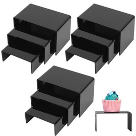 9 Pcs black Acrylic Display Risers, Jewelry Display Riser, Cupcakes Sweet Display Holder Stand, Retail Displays Bridge Showcase, for Figures, Buffets, Cupcakes, Jewellery Stands, 3 for Each Size