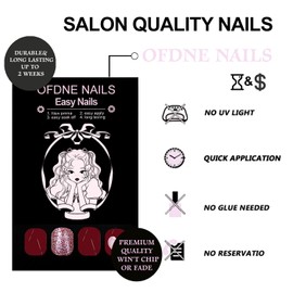 Valentines Press on Nails Short Square OFDNE Wine Red Fake Nails False Nails with Heart Silver Glitter Designs Glossy Glue on Nails Valentine Acrylic Nails for Women Girls 24 Pcs