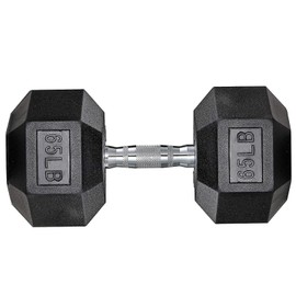 LIFERUN Dumbbells Rubber Coated Cast Iron Hex Black Dumbbell Free Weights Dumbbell, 65 lb Single