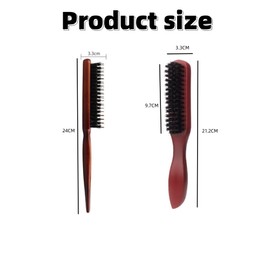 Lovgrin Bristle Hair Brush(Brown), 2 Pack Slick Back Hair Brush Teasing Comb Hair Brush for Men Women, Boar Bristle Brush Smoothing Brush Sleek Hair Brush for Slicking Hair Beard
