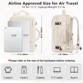 Snoffic Travel Backpack for Women, Carry On Backpack Airline Approved Personal Item, Waterproof Backpack, Backpack for Women, 17.3” Laptop Backpack, Bag Casual Daypack for Weekender