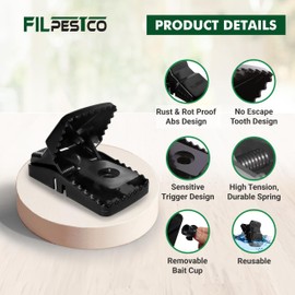 Filpestco Set of 12 Professional Grade Extra Large Rat Snap Traps, Mouse Trap, Reusable Trap, Heavy Duty for Indoor and Outdoor Pest Control Rodent Solutions