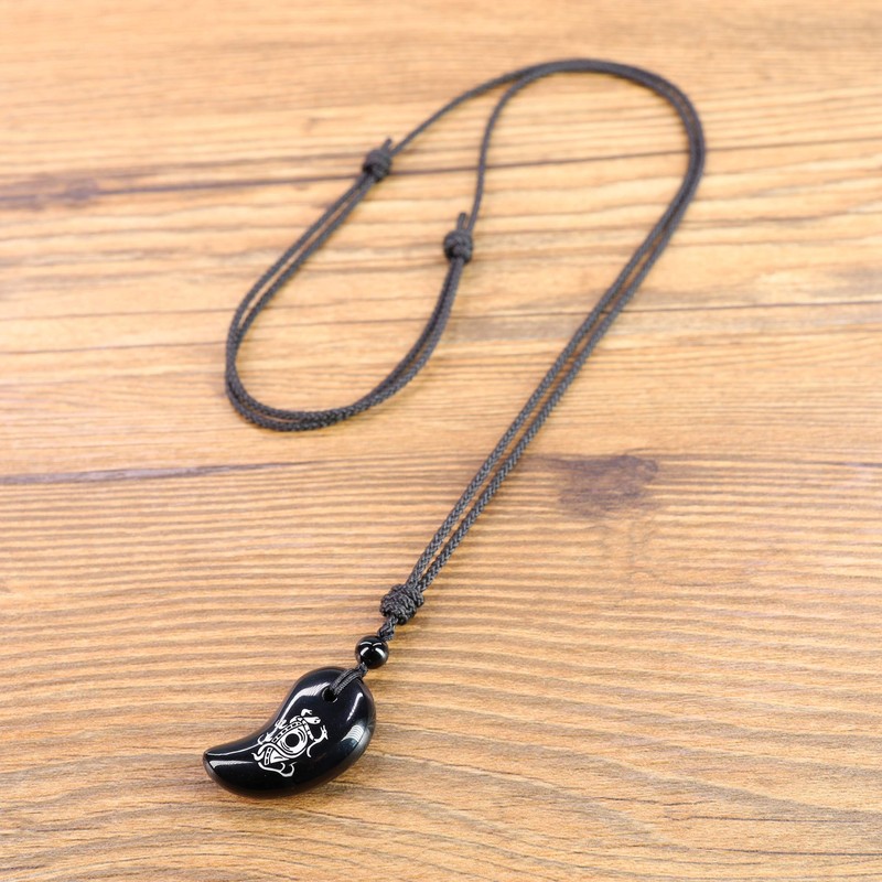 COAI Silver Carved Onyx Household Amulet Evil Protection Magatama Amulet