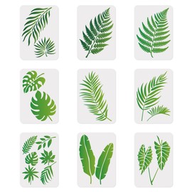 9Pcs Tropical Leaves Wall Stencil Templates 29.7 x 21cm Reusable Plastic Leaf Stencils for Painting on Wood Wall Floor Fabric Glass Furniture, DIY Home Decor Stencils, Craft Drawing Stencil