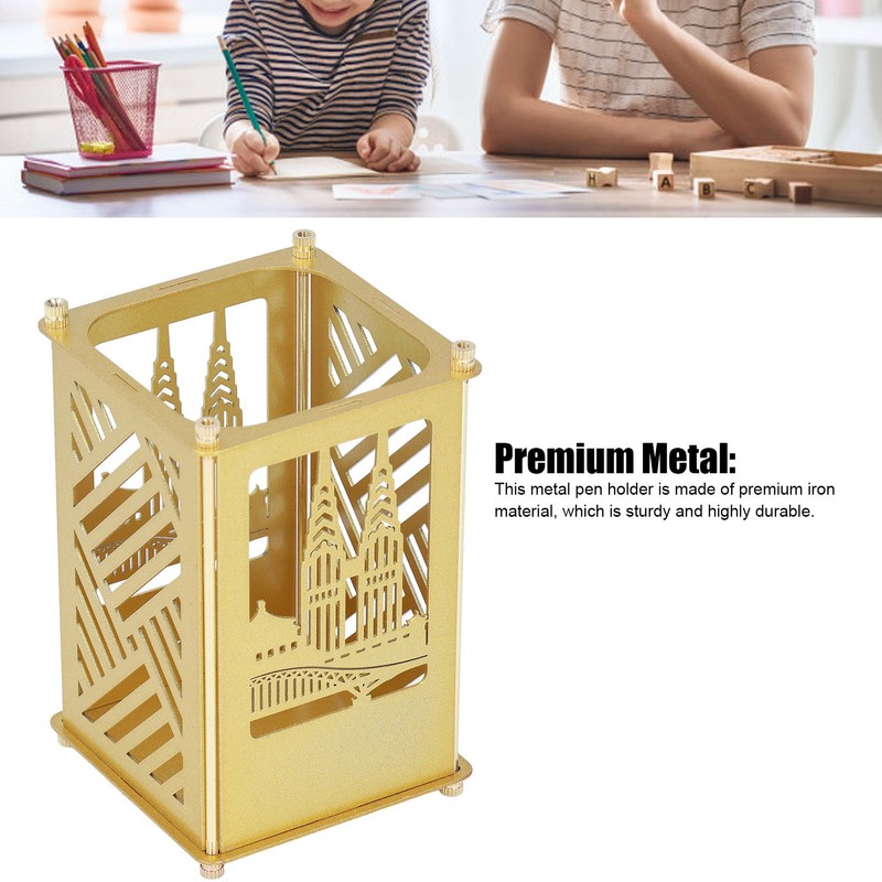 Metal Pen Holder Multifunctional Easy Assembly Glossy Golden Surface Plating