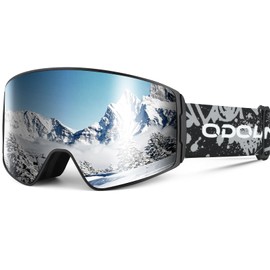 Odoland OTG Ski Goggles for Kid and Youth, UV Protection and Anti-Fog Len for Children, Double Grey Spherical Lens Snowboard Goggles Perfect for Boys and Girls for Sunny and Cloudy BSE