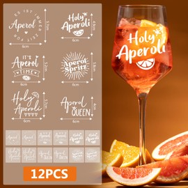 Pack of 12 Aperol Glass Stickers - Rub On Transfer Film with Sayings for Glasses & Cups, Holy Aperoli Decoration, Gift for Aperol Lovers, Aperolics Summer