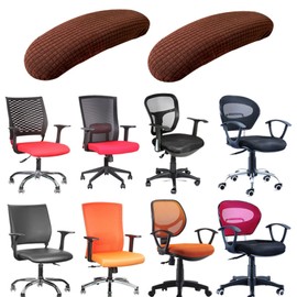 Office Chair Armrest Covers, 2 Pieces Thickened Office Computer Chair Armrest Protect Covers & Elastic Band Chair Arm Sleeves (Brown-1pair)