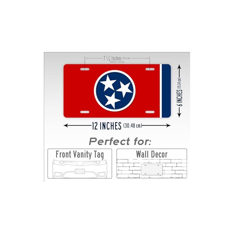 Tennessee State Flag Plain Metal License Plate TN Tri Star