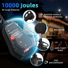 VIPTOO 30A RV Surge Protector with Replaceable Module, 10000J Circuit Analyzer for Camper & Trailer Power Plug, IP65 Waterproof with Oversized Cover (30 Amp 10000J)