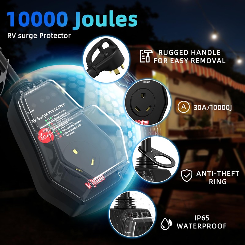 VIPTOO 30A RV Surge Protector with Replaceable Module, 10000J Circuit