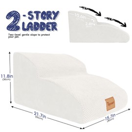 Topmart High Density Extended Foam Dog Ramp&Steps 2 Tiers,11.8" High,Non-Slip Dog Stairs,Soft Foam Pet Ladder with Waterproof Cover,Best for Injured,Older Cats,Pets with Joint Pain