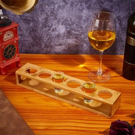 HOBBIESAY 6 Holes Shot Glass Tray Holder Wine Glasses Cup Serving Tray Wine Cups Organizer Shot Glasses Display Bar Accessories Bamboo Shots Glass Holder for Party Bar Club Hole: 1.63 Inch
