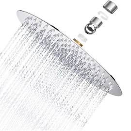 RabbitStorm Cabeza de Ducha de Lluvia de Alta Presión, Regadera Forma Redonda de Acero Inoxidable Tipo SUS304, Rotación de 360 Grados-con Boquilla de Silicona-Ultra Fino Ahorro de Agua Regaderas Fijas (6Inches/15cm)