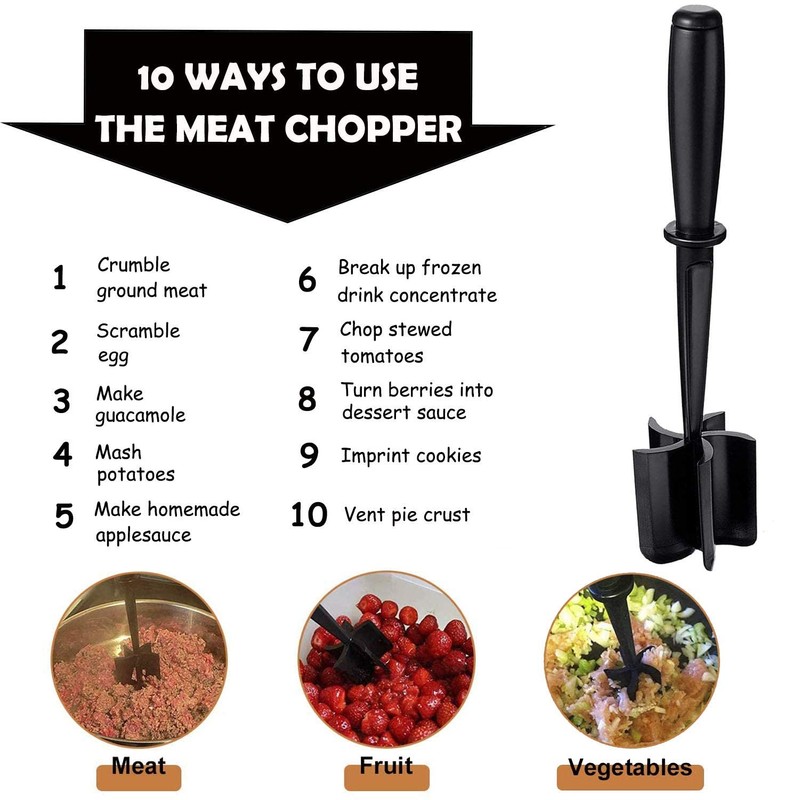 Meat Chopper, Ground Beef Masher with 5-Blade Head, Versatile High-Temp
