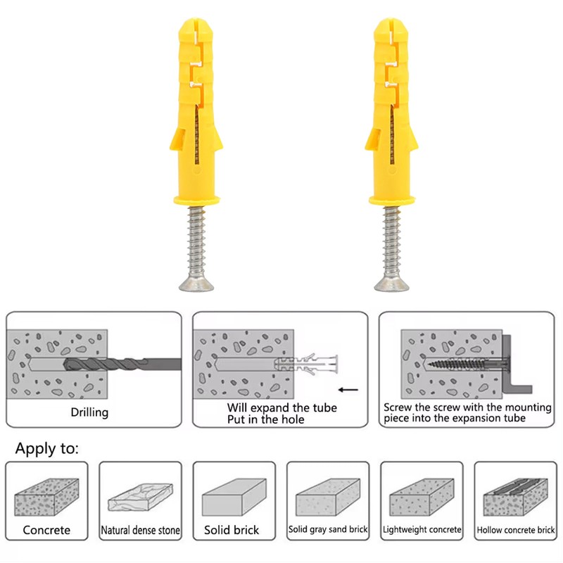 20 Pcs Wall Plugs and Screws, M8 x 80mm Yellow