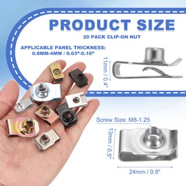 PATIKIL U-Style Clip-On Nut, 20 Pack M6-1 Regular Extruded U-Nut U-Type Fasteners Hardware Nuts 304 Stainless Steel for Automotive Metal Cars Motorcycles, Silver