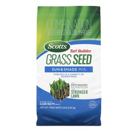 Scotts Turf Builder Grass Seed Sun and Shade Mix - Grass Seed Plus Lawn Fertilizer and Soil Improver, Covers Up to 2,240 sq. ft., 5.6 lb.