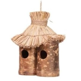 Garden Mile Tiki Style Unique Decorative Bird House Predator Proof Bird Nesting Box Traditional Natural Wooden Hanging Bird Tiki Hut with straw roof Nesting Boxes fro small wild birds