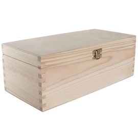 WooDeeDoo Oblong Wooden Storage Box with Hinged Lid and Clasp – 30 x 14 x 10.5 cm – Pine Keepsake Case for Tools Crafts Gift Packaging Memory Items